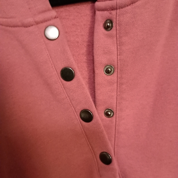 Pink Button Front Ribbed Trim Maternity Hooded Sweatshirt - Picture 7 of 11